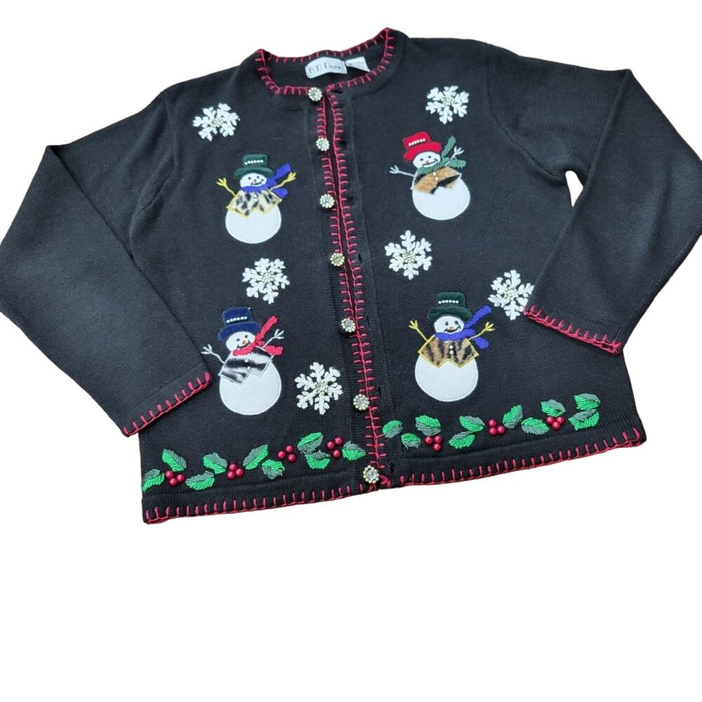 B.P. Designs Snowman Snowflake Christmas Sweater Size Medium